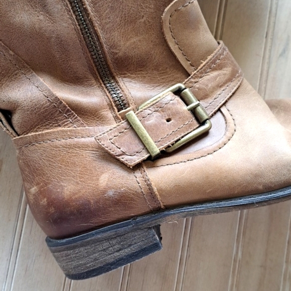 Gianni Bini Leather Buckle Side-Zip midi Mid-Calf High Western Distressed Boots - Picture 4 of 13